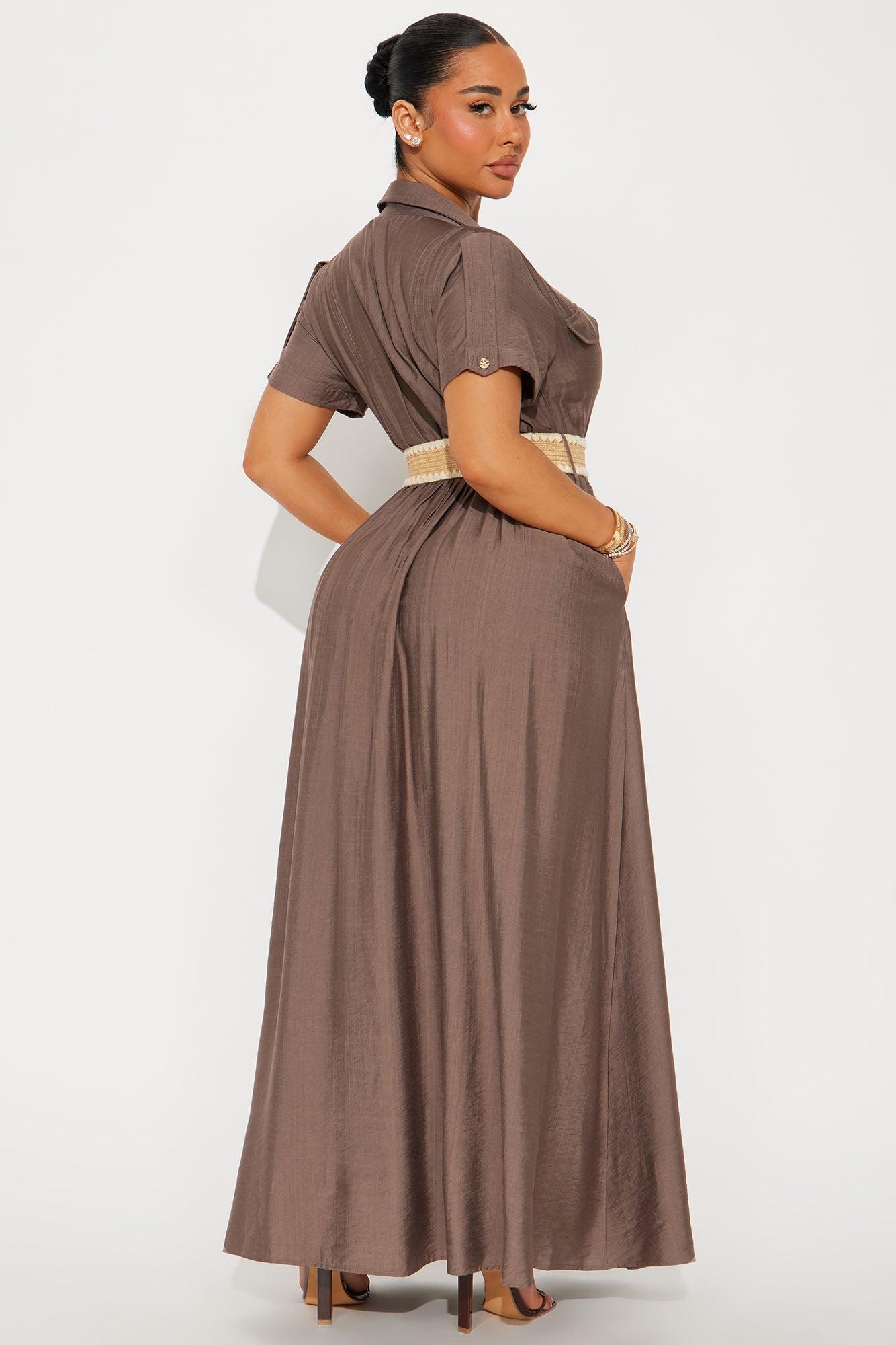 Laurel Linen Maxi Shirt Dress - Brown Product Image