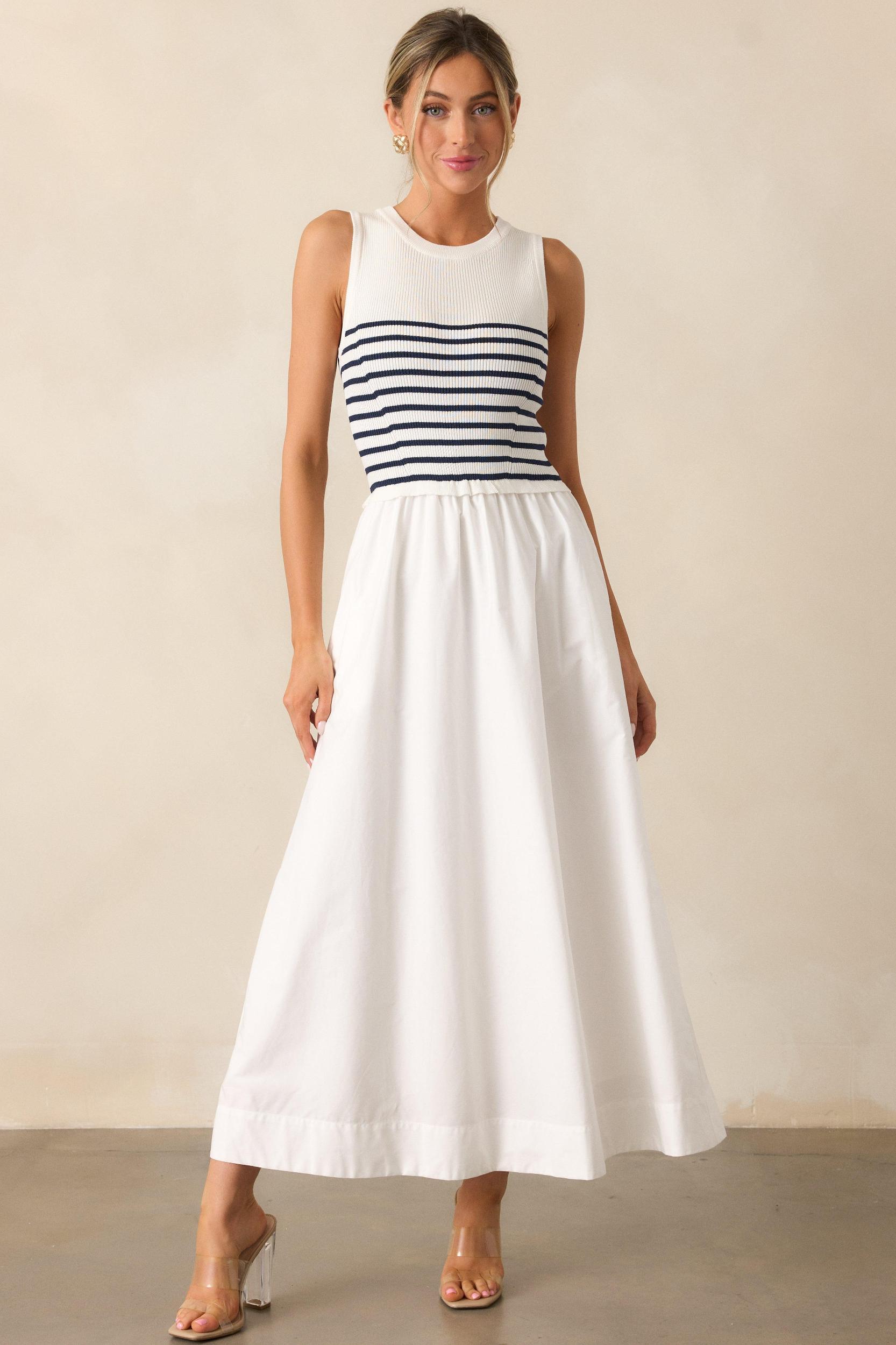 Picnic Weather White Stripe Sleeveless Maxi Dress Product Image