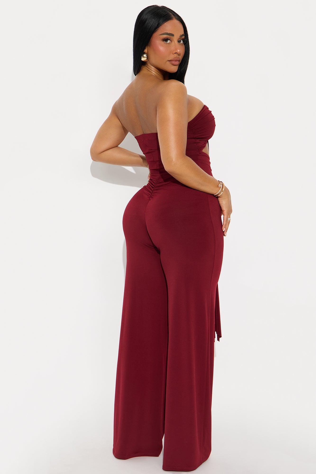 Lexi Strapless Jumpsuit - Burgundy Product Image