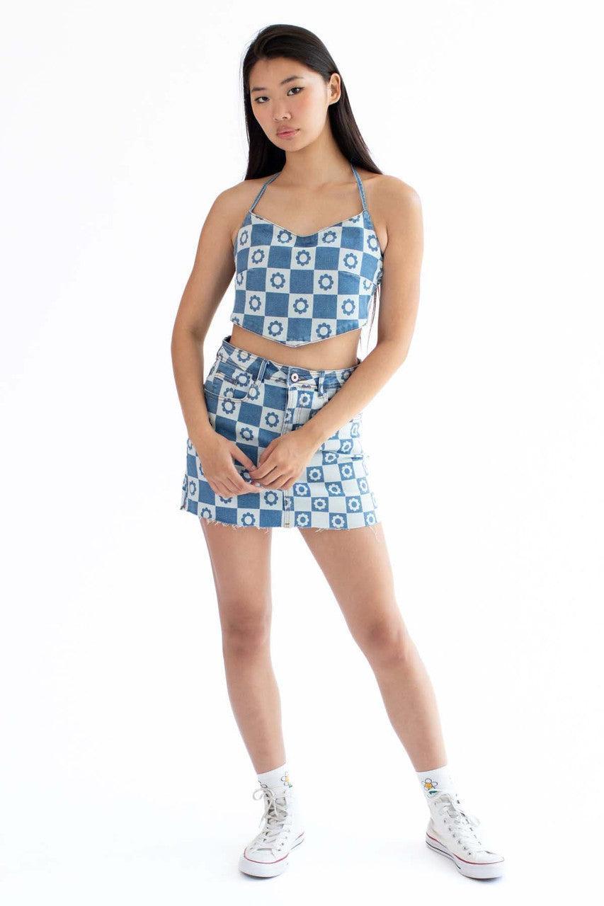 Dark Daisy Denim Halter Top Product Image