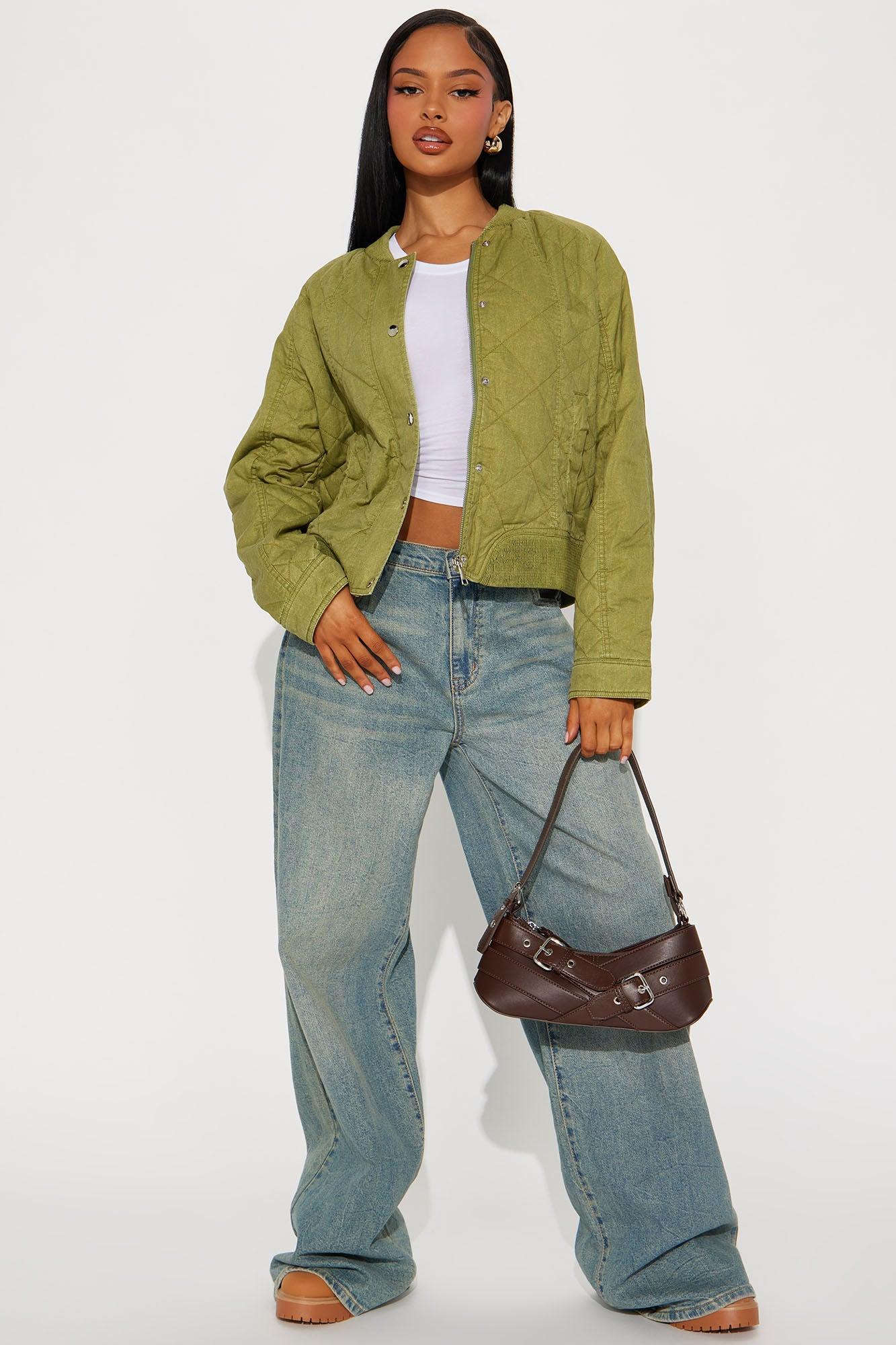 Mara Quilted Washed Bomber Jacket - Olive Product Image