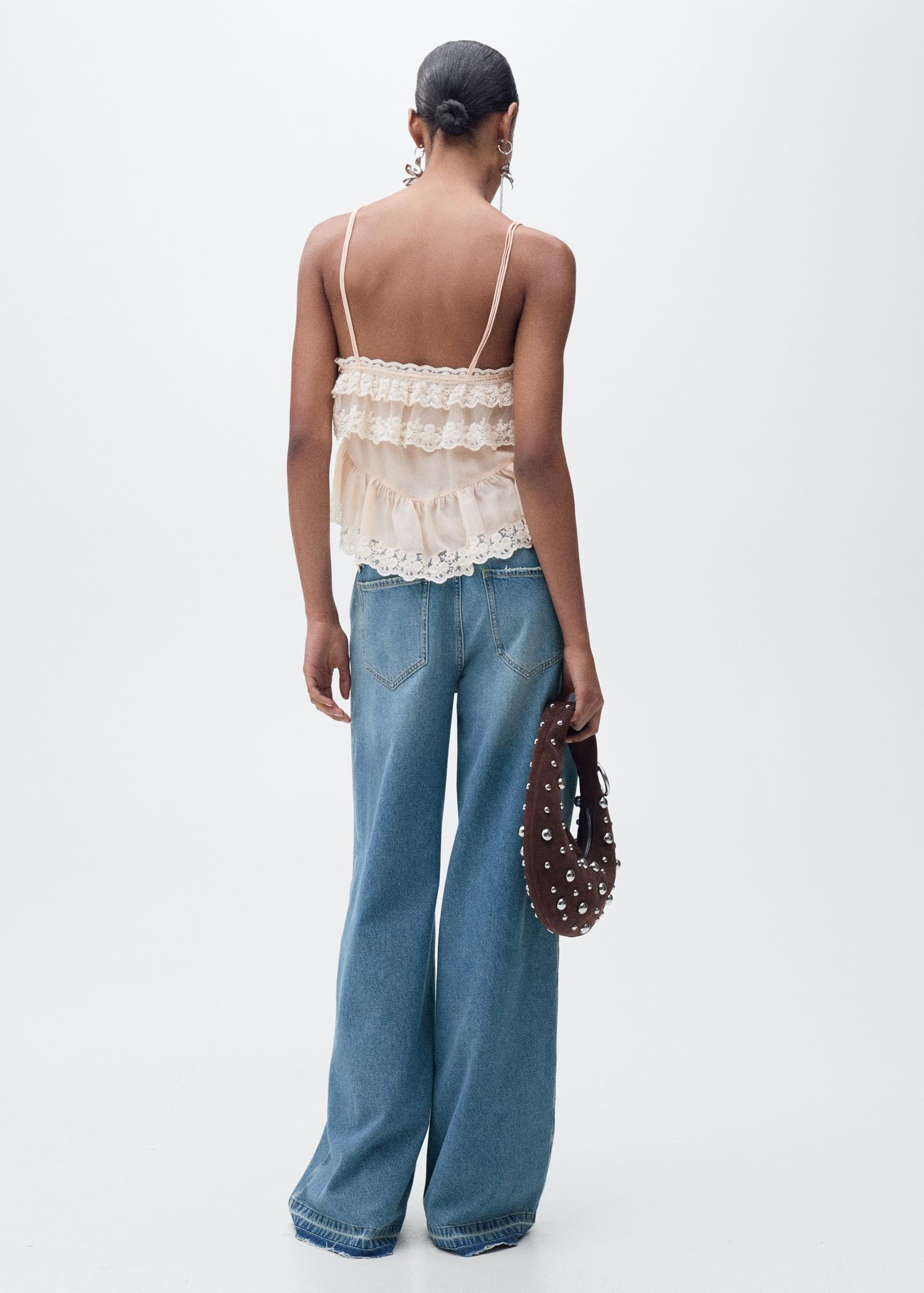 Wideleg low frayed hem jeans - Women | MANGO USA Product Image