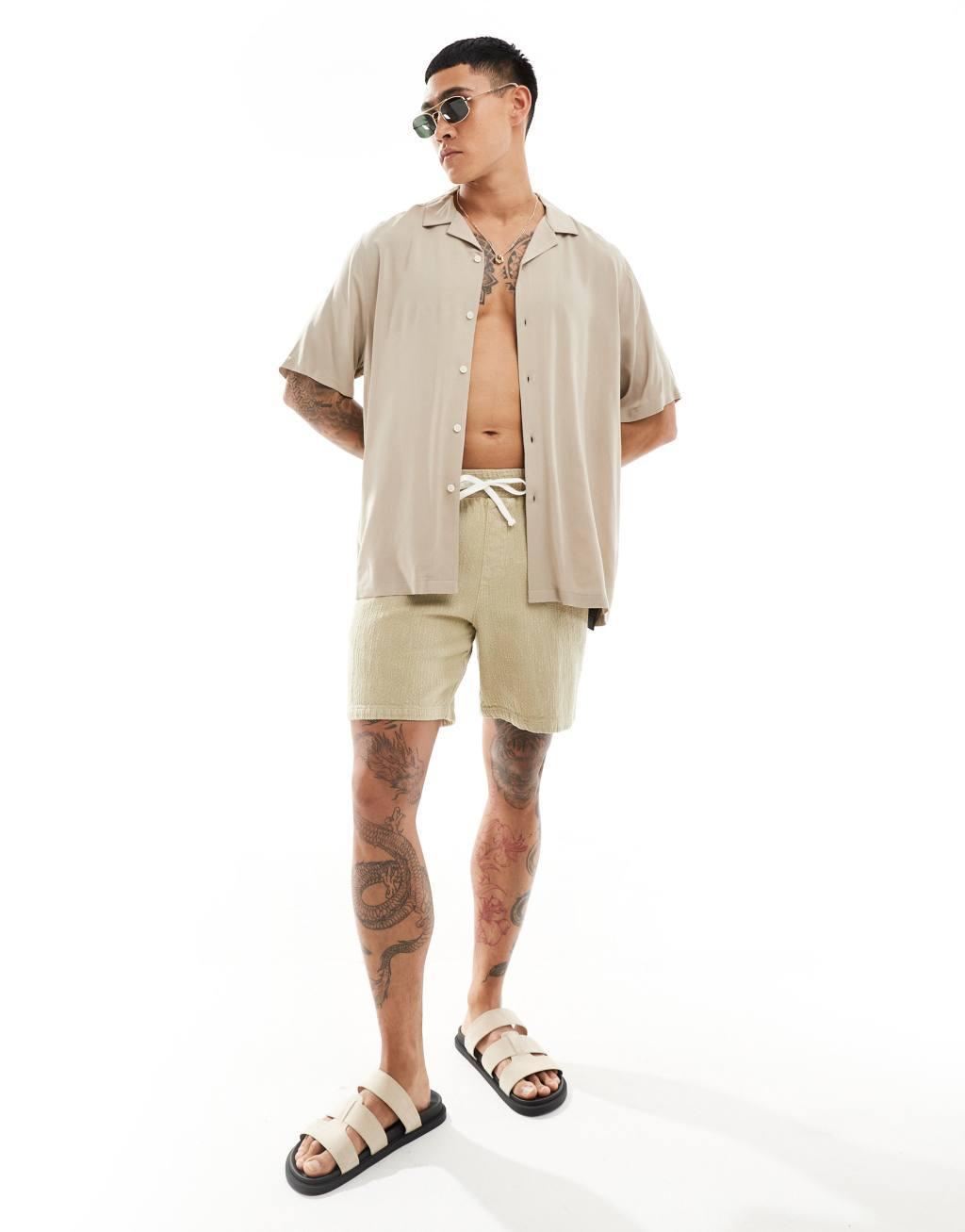 ASOS DESIGN relaxed viscose shirt in stone Product Image