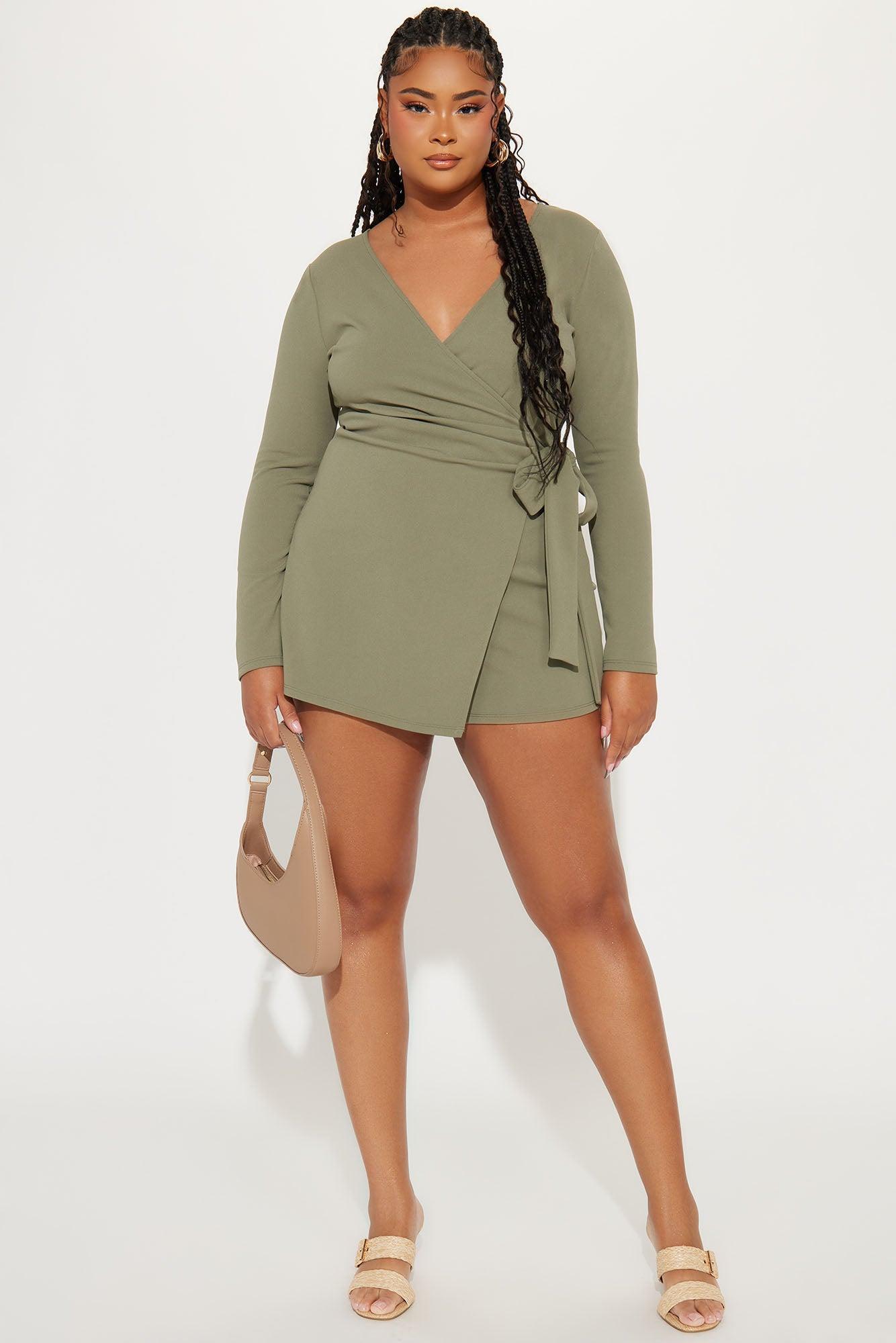 Alina Crepe Long Sleeve Romper - Olive Product Image