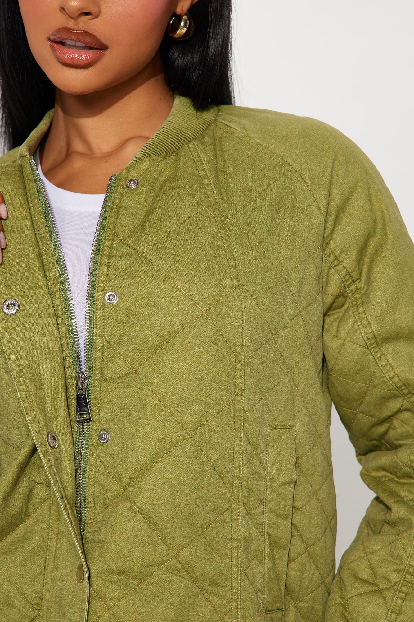 Mara Quilted Washed Bomber Jacket - Olive Product Image
