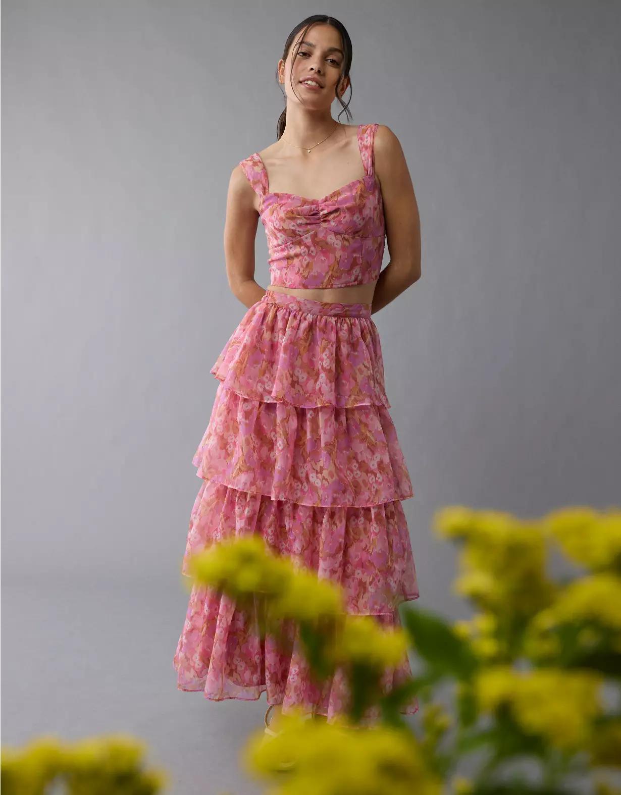 AE Floral Organza Maxi Skirt Set Product Image