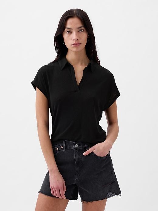 Linen-Blend Polo Shirt Product Image
