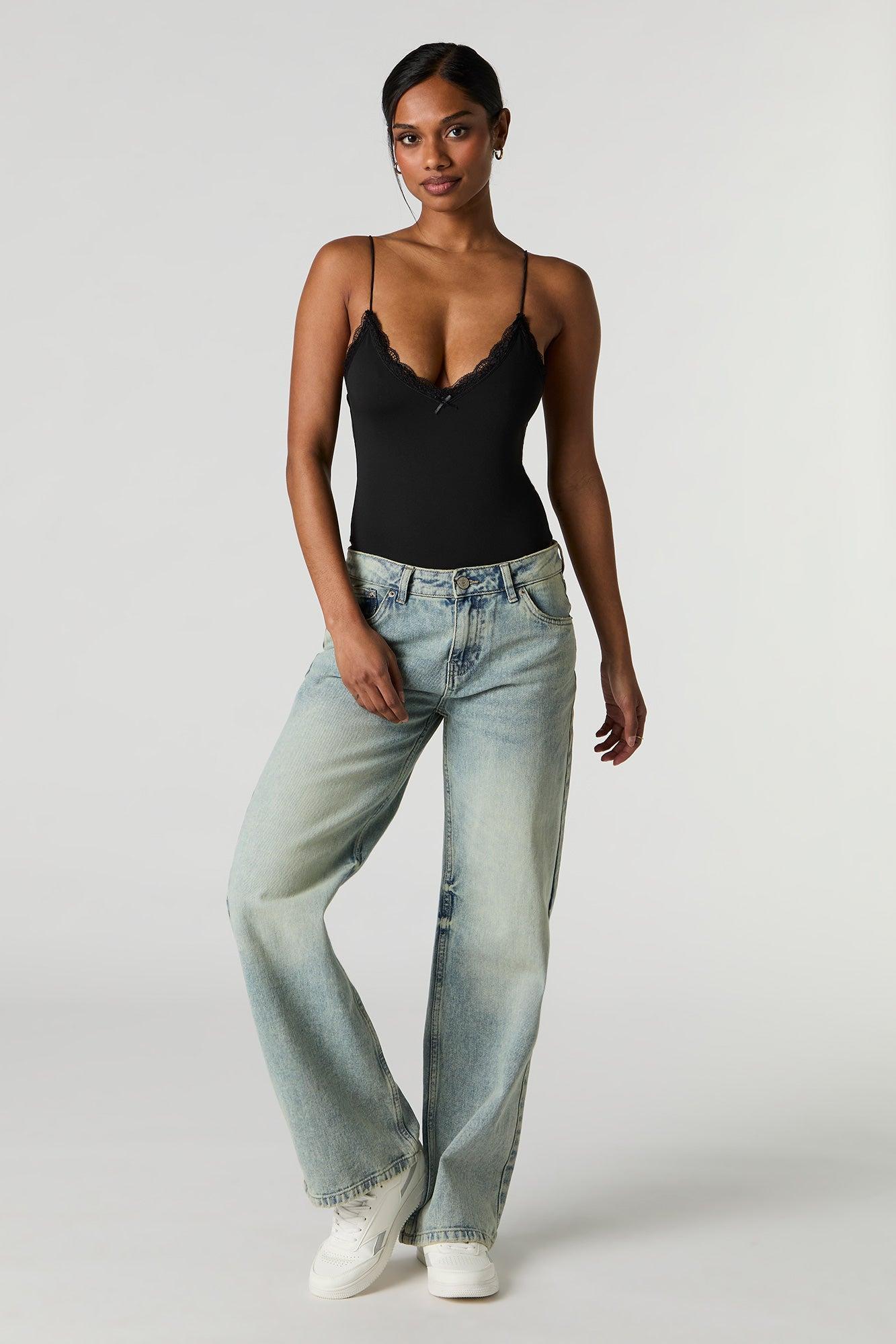 Contour V-Neck Lace Trim Bodysuit Female Product Image