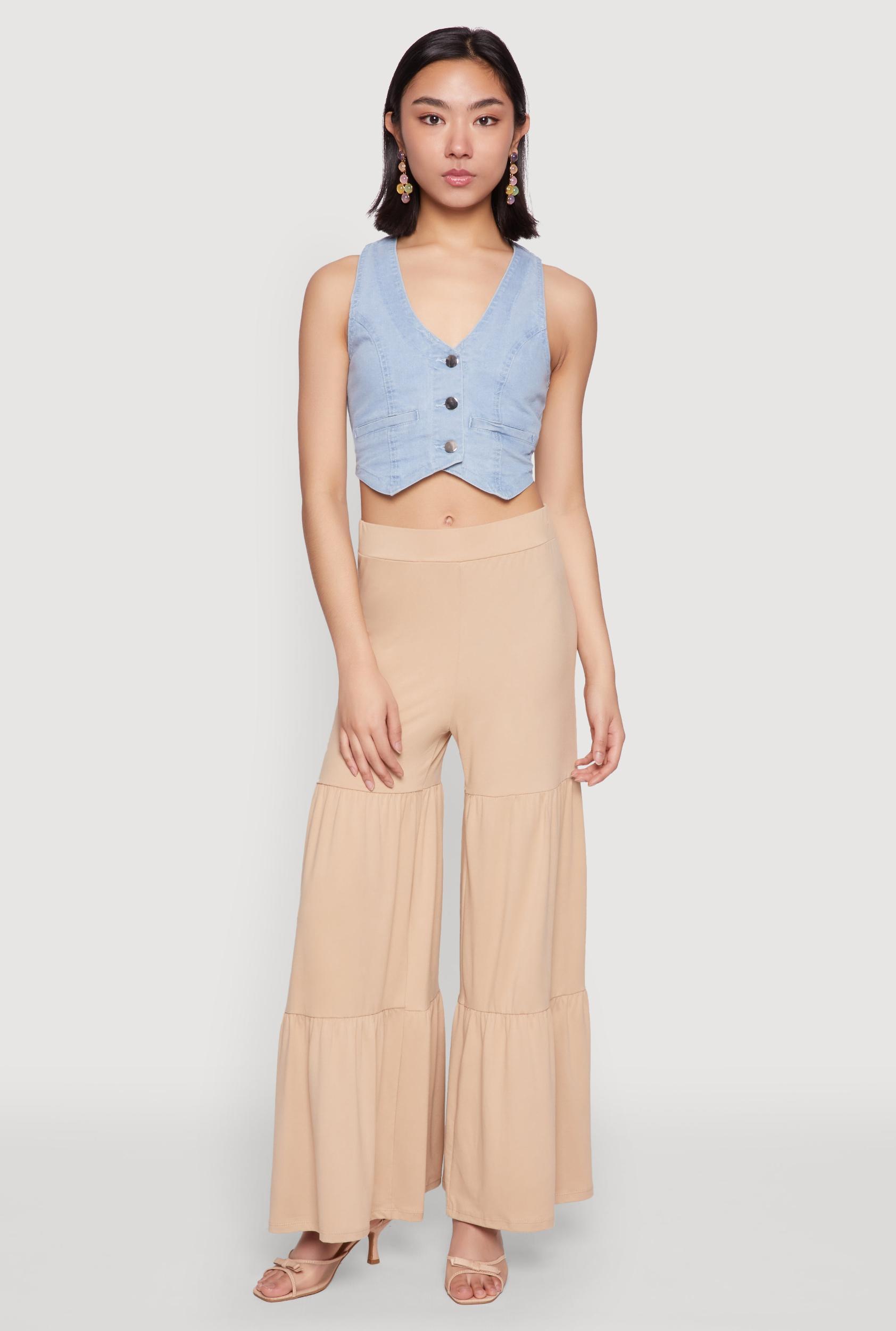 Womens High Waisted Tiered Palazzo Pants Product Image