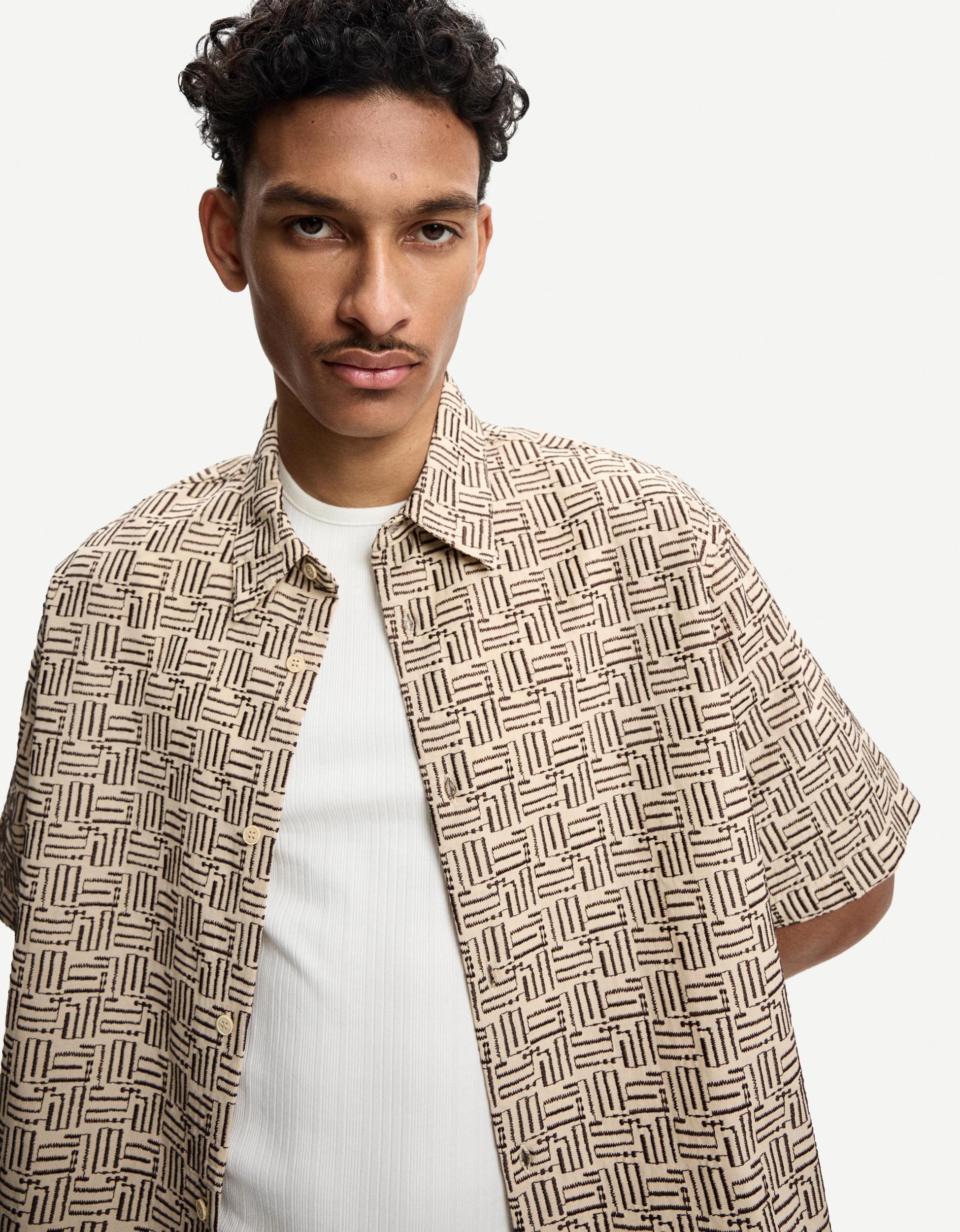 Embroidered short sleeve boxy fit shirt Product Image