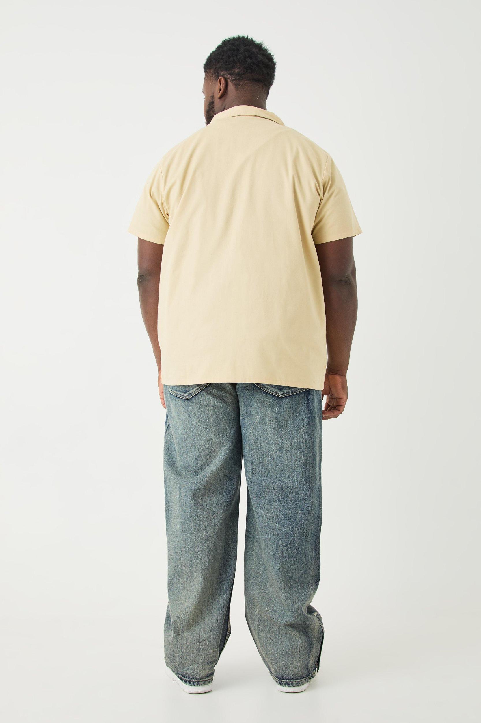 Plus Short Sleeve Twill Moto Shirt | boohooMAN USA Product Image