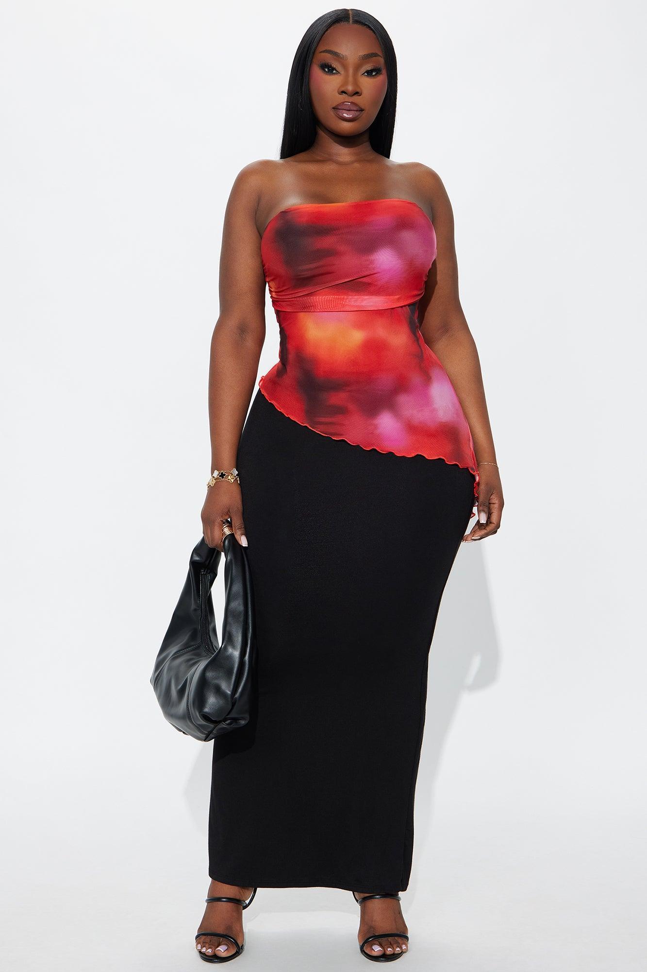 Lynette  Asymmetrical Mesh Tube Top - Red/combo Female Product Image