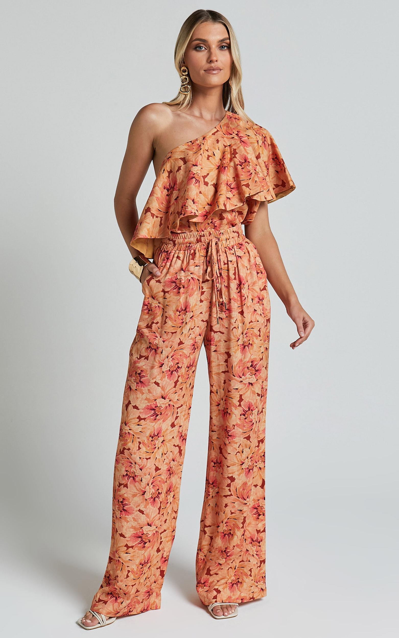 Amalie The Label - Adrienne Linen Look Blend Drawstring Wide Leg Pants in Valencia Print Product Image