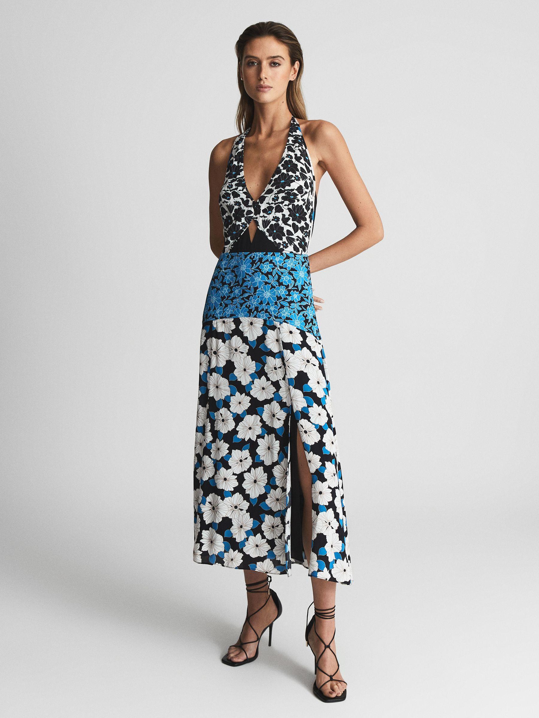 Floral Print Midi Dress in Blue Product Image