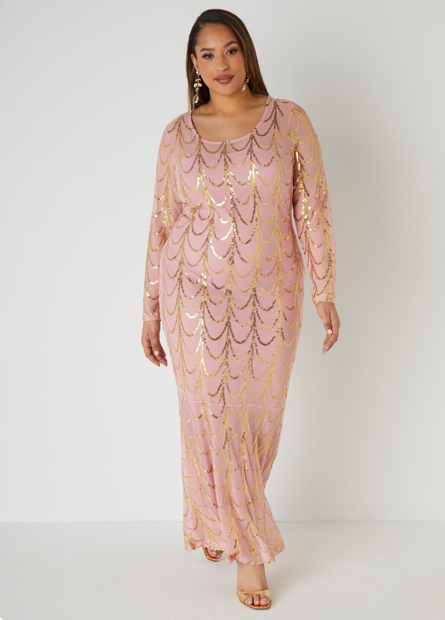 Plus Size Sequin Detailed Mesh Mermaid Gown Ashley Stewart Product Image