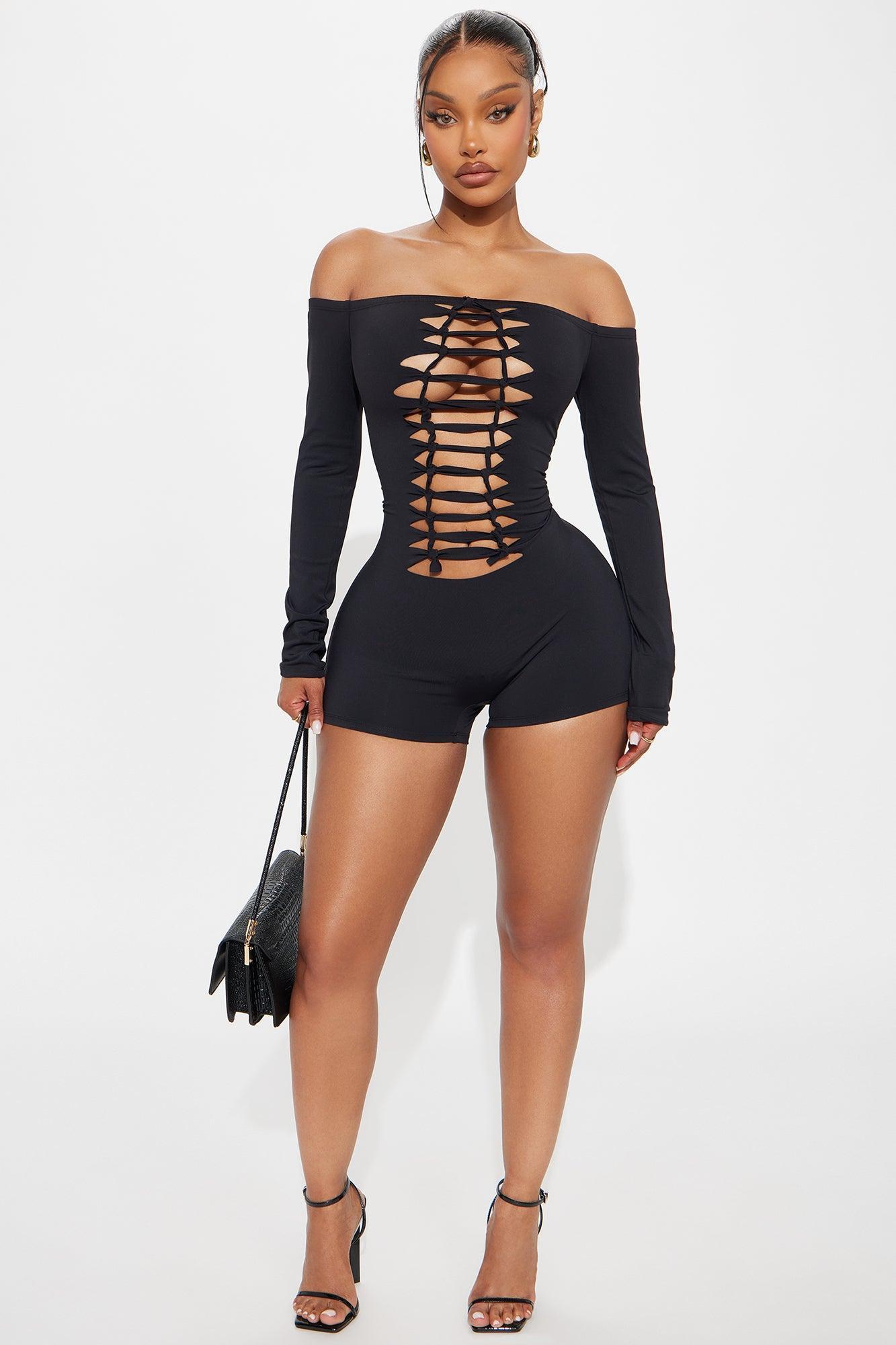 Samara Long Sleeve Romper - Black Product Image