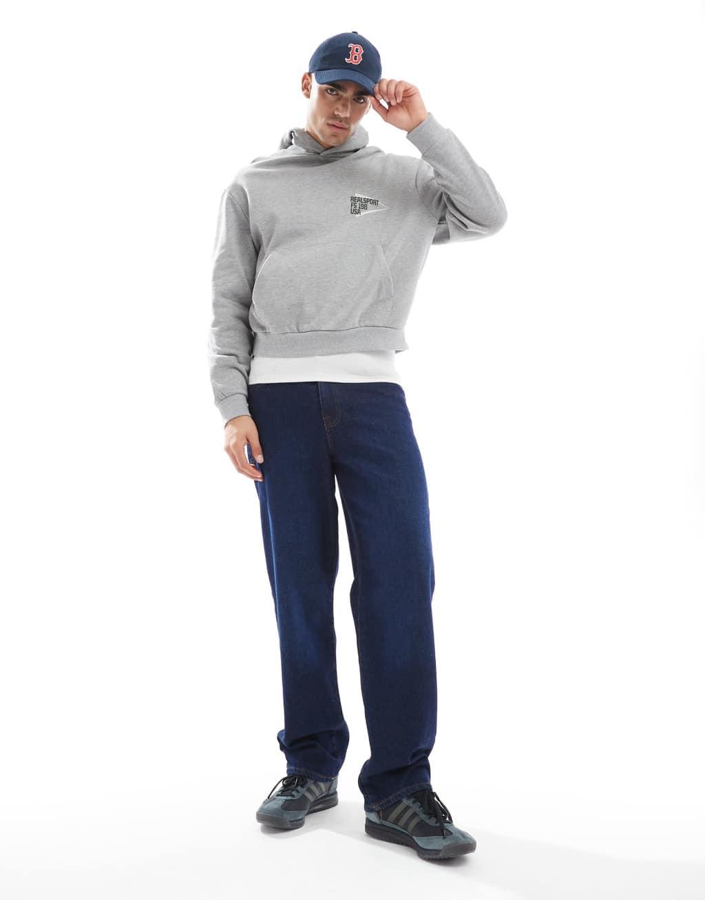 ASOS DESIGN oversized boxy hoodie with back print in gray heather Product Image