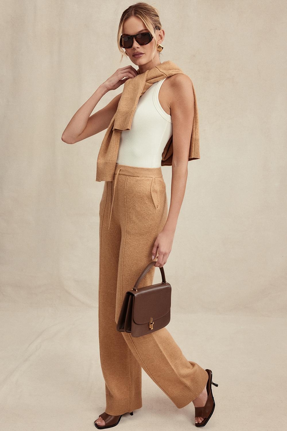 Yalina  camel cashmere blend trousers - sale Product Image