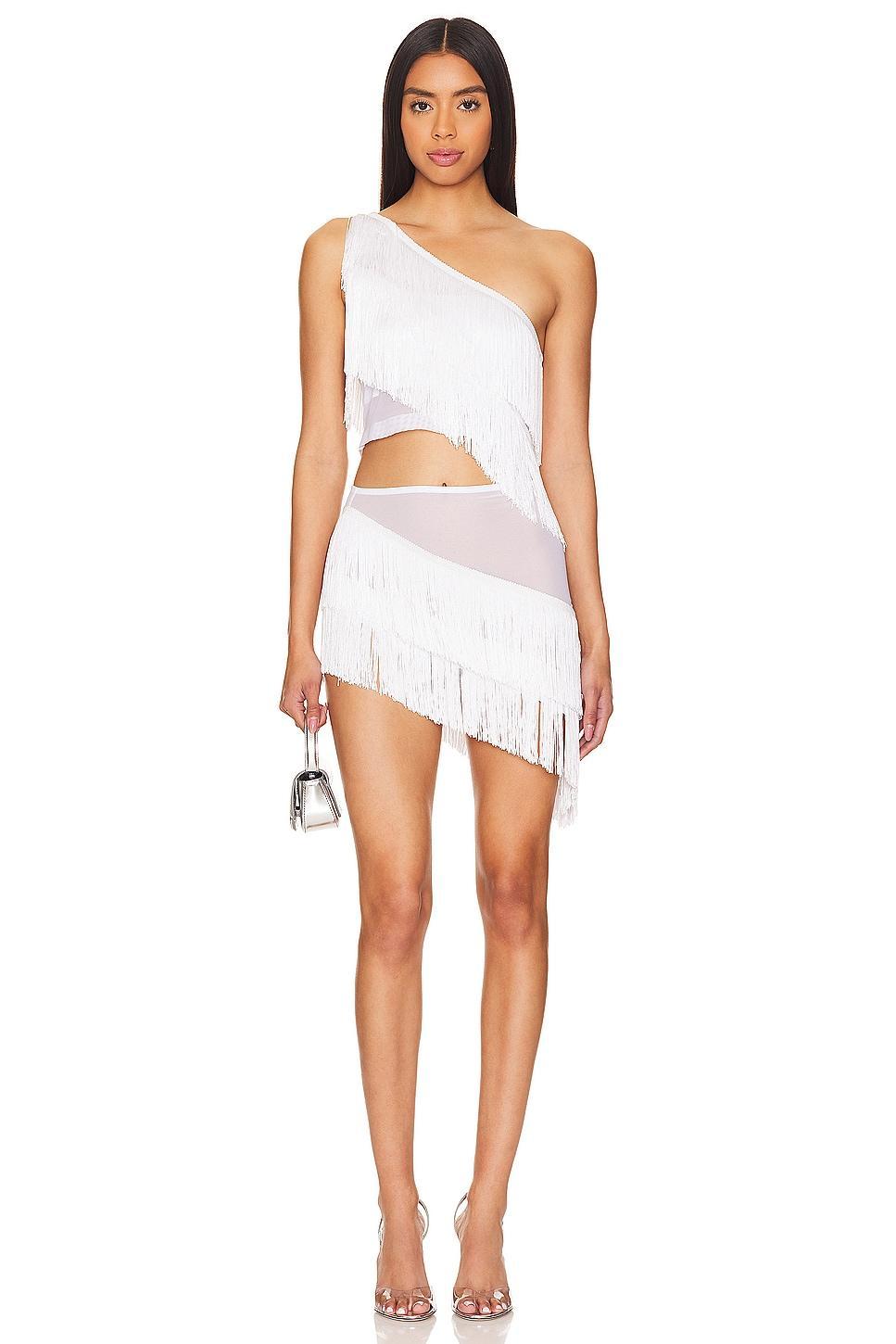 Spliced Cropped One Shoulder Fringe Top Norma Kamali Product Image
