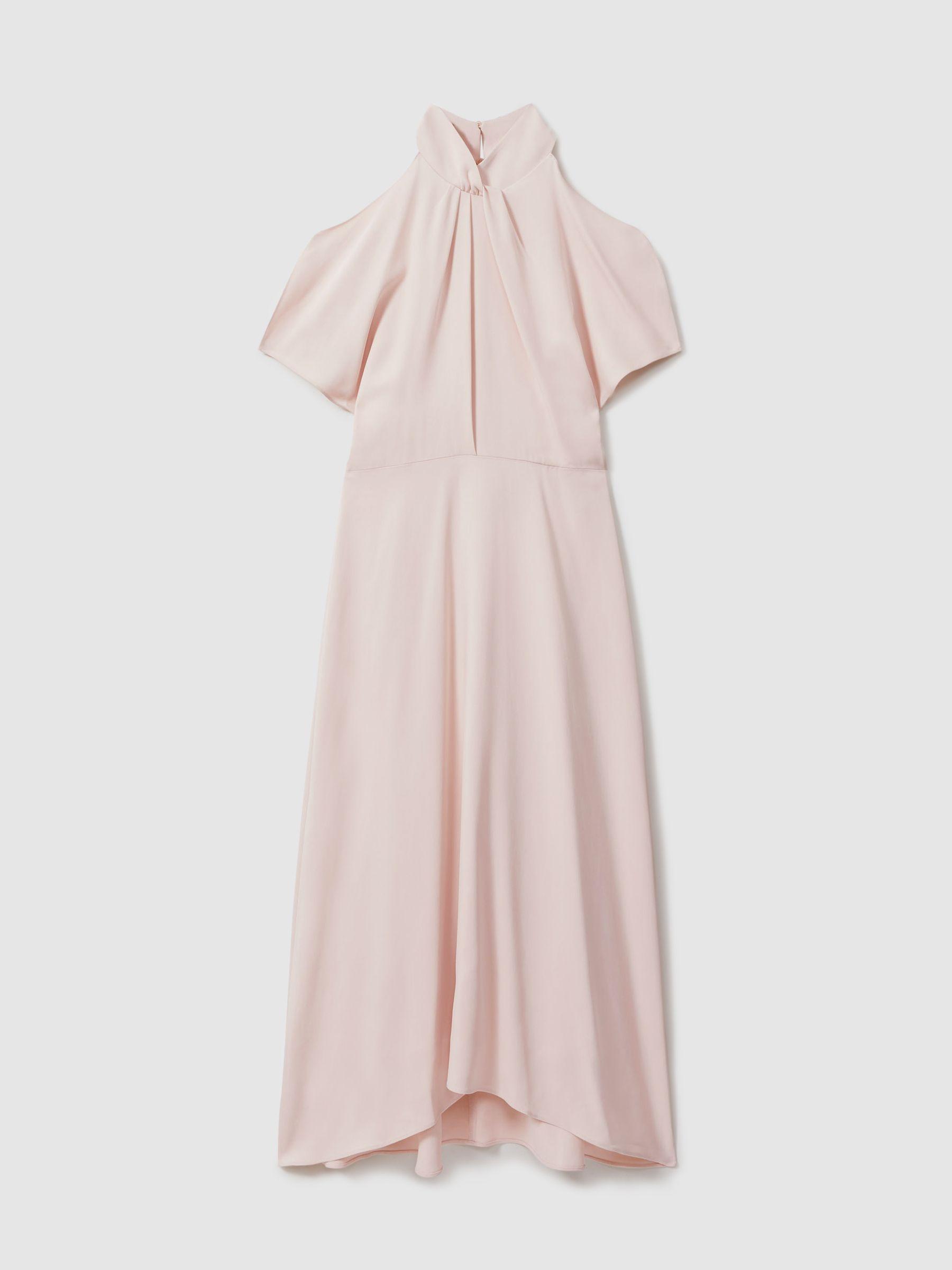 Twist Neck Cut Out Midi Dress in Nude Product Image