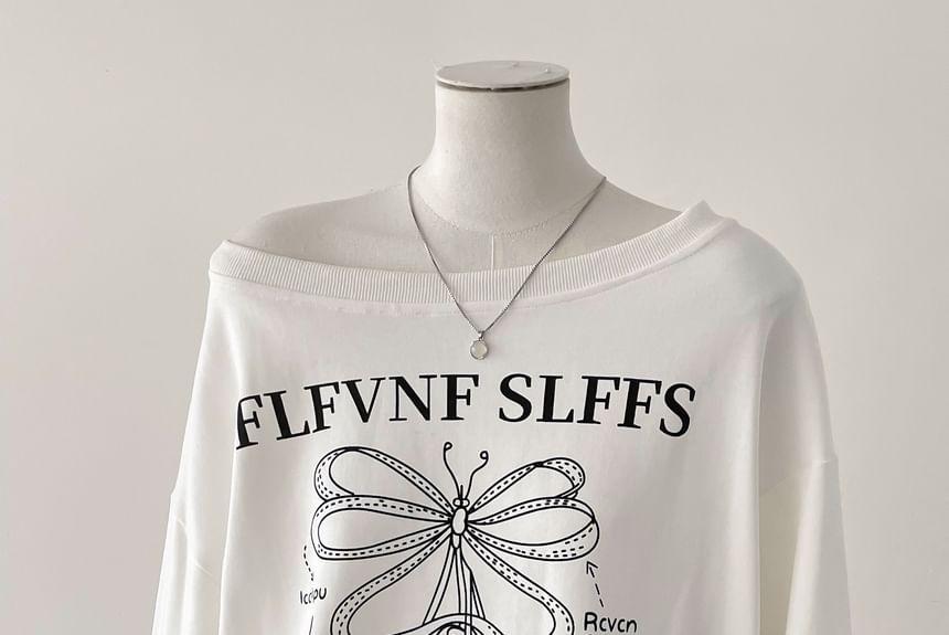 One-Shoulder Lettering Sweatshirt Product Image