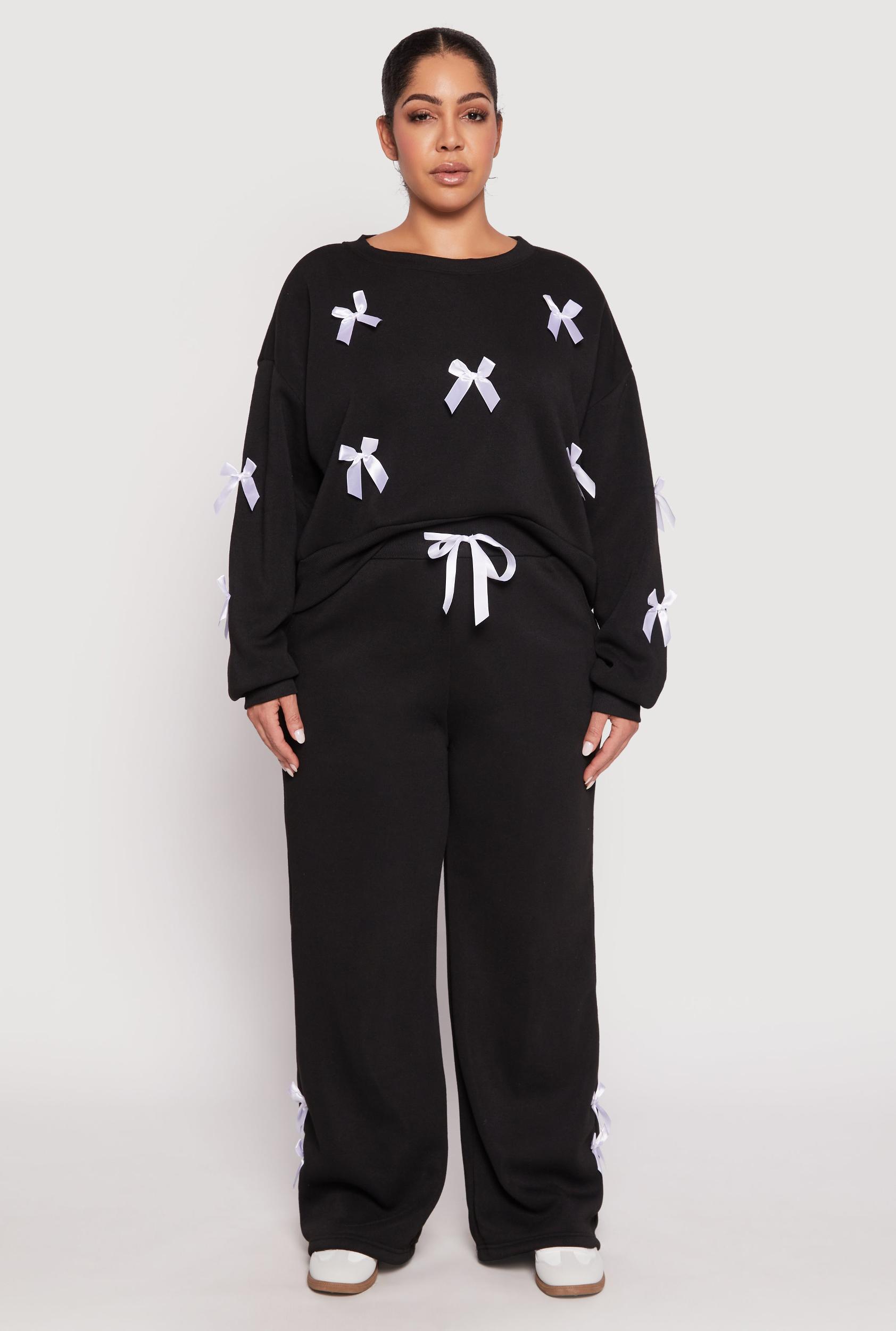 Womens Plus Size Bow Detail Wide Leg Sweatpants Product Image