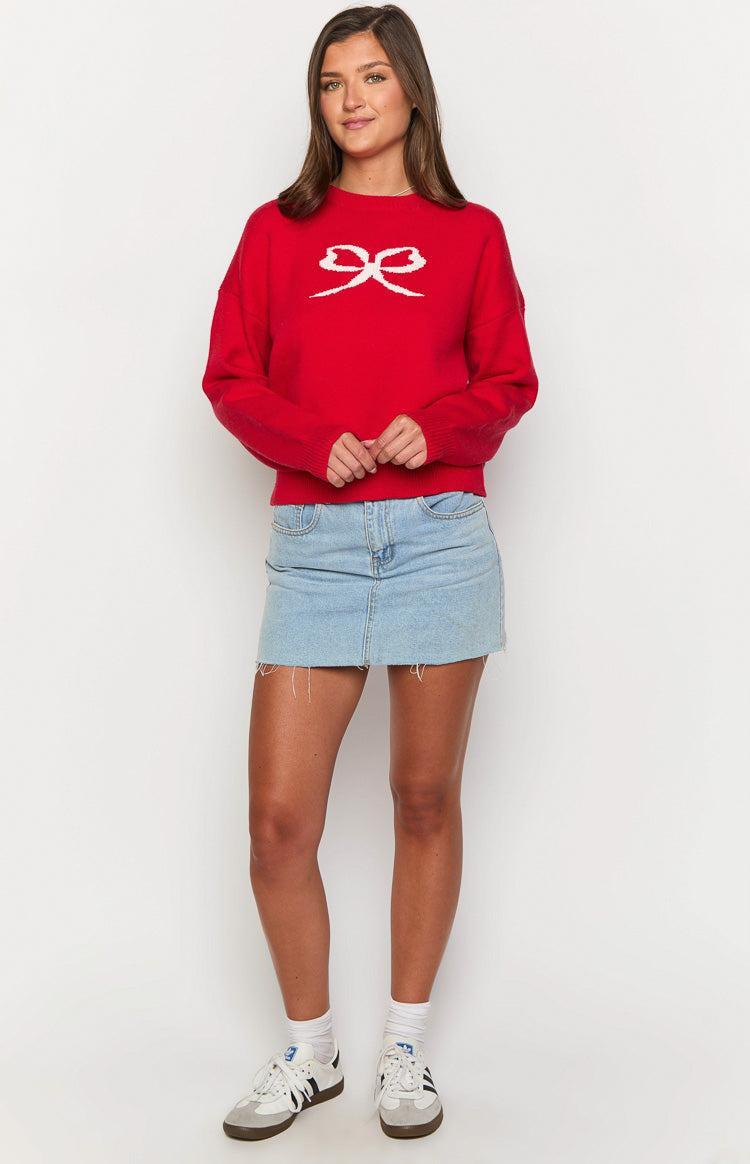 Zami Red Bow Sweater Product Image