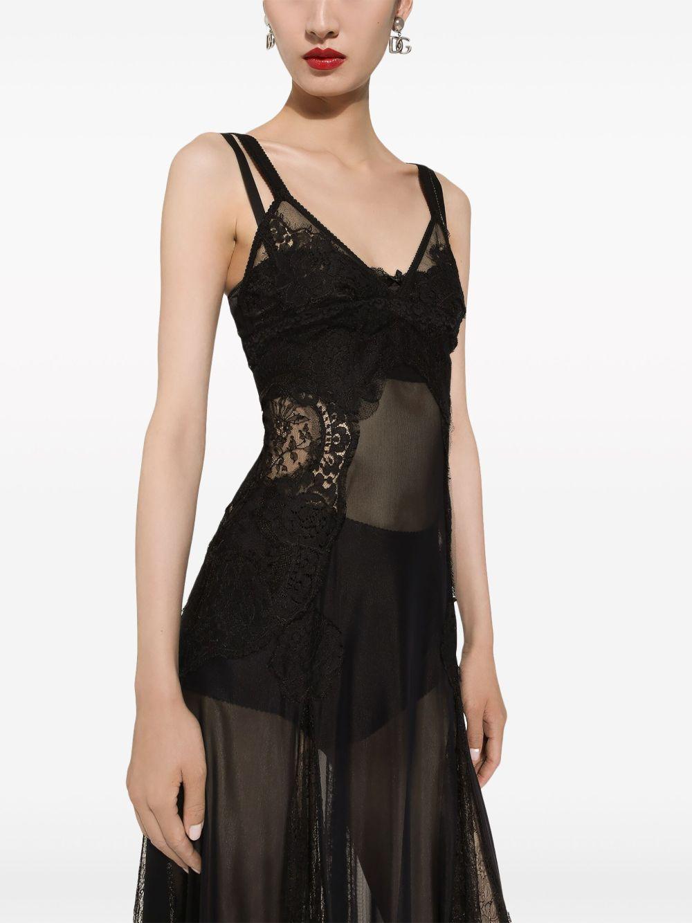 lace-insert flared midi dress Product Image