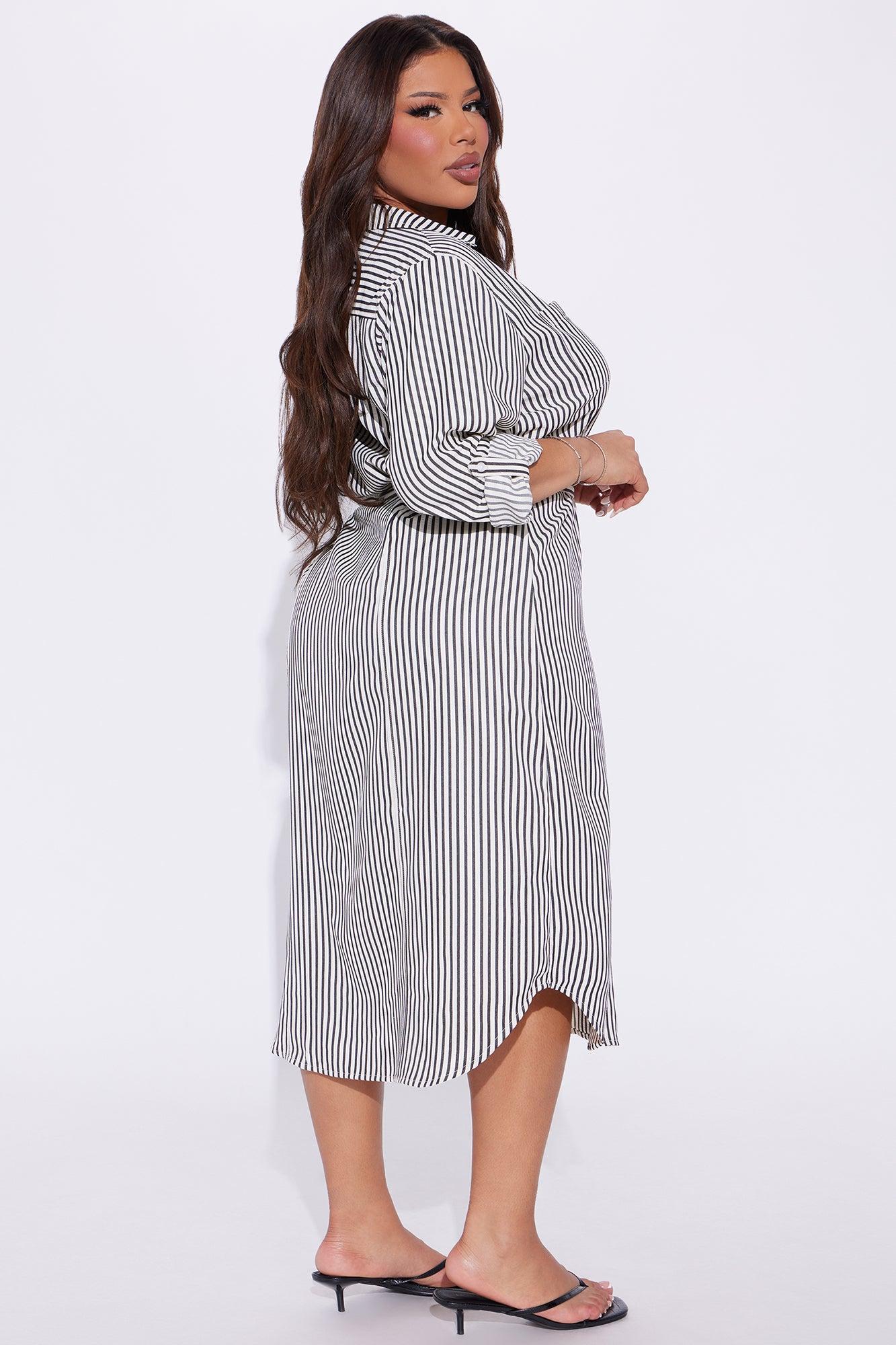 Around The World Striped Midi Dress - Black/combo Product Image