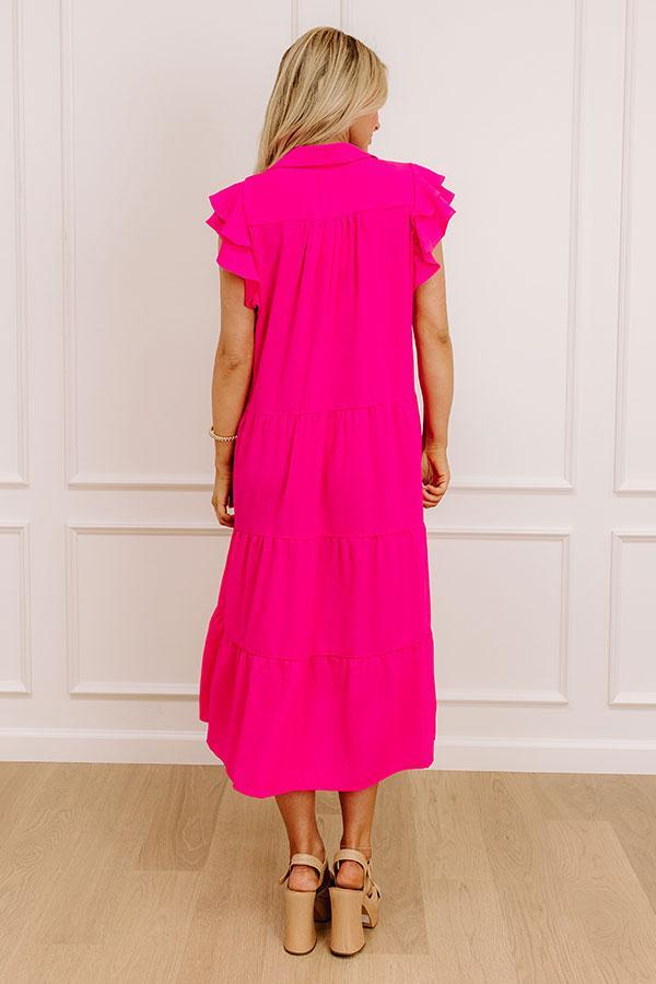 Sunny Spritzer Tiered Midi Dress in Hot Pink Product Image