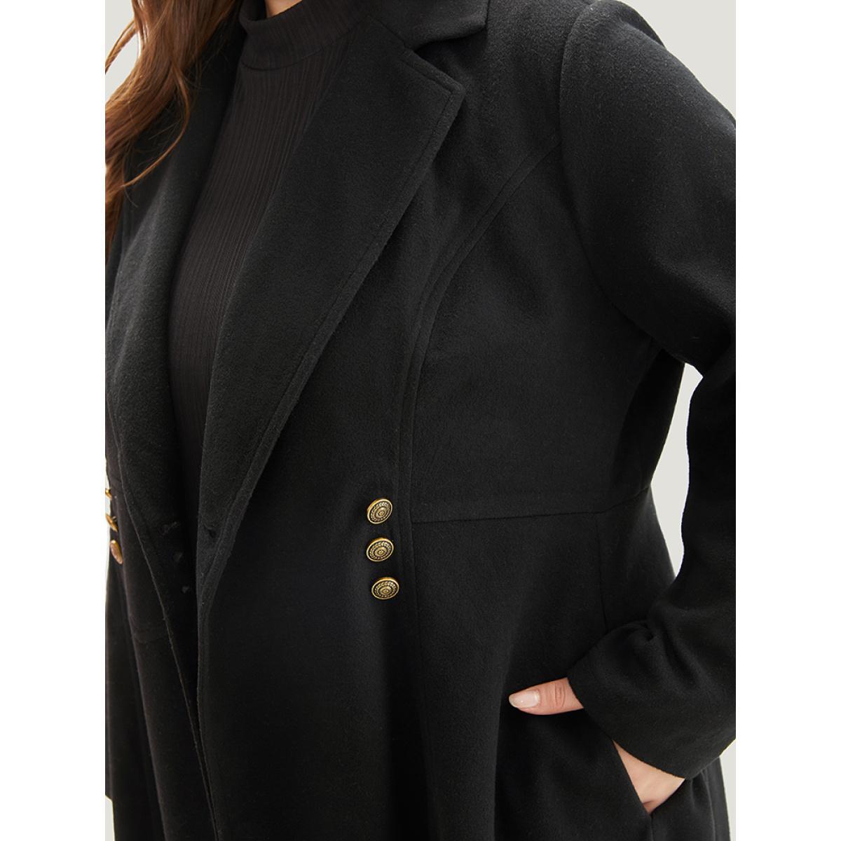Plus Size Solid Lapel Collar Double Breasted Coat Women Black Office Plain Ladies Work Winter Coats BloomChic 14-16/1X Product Image