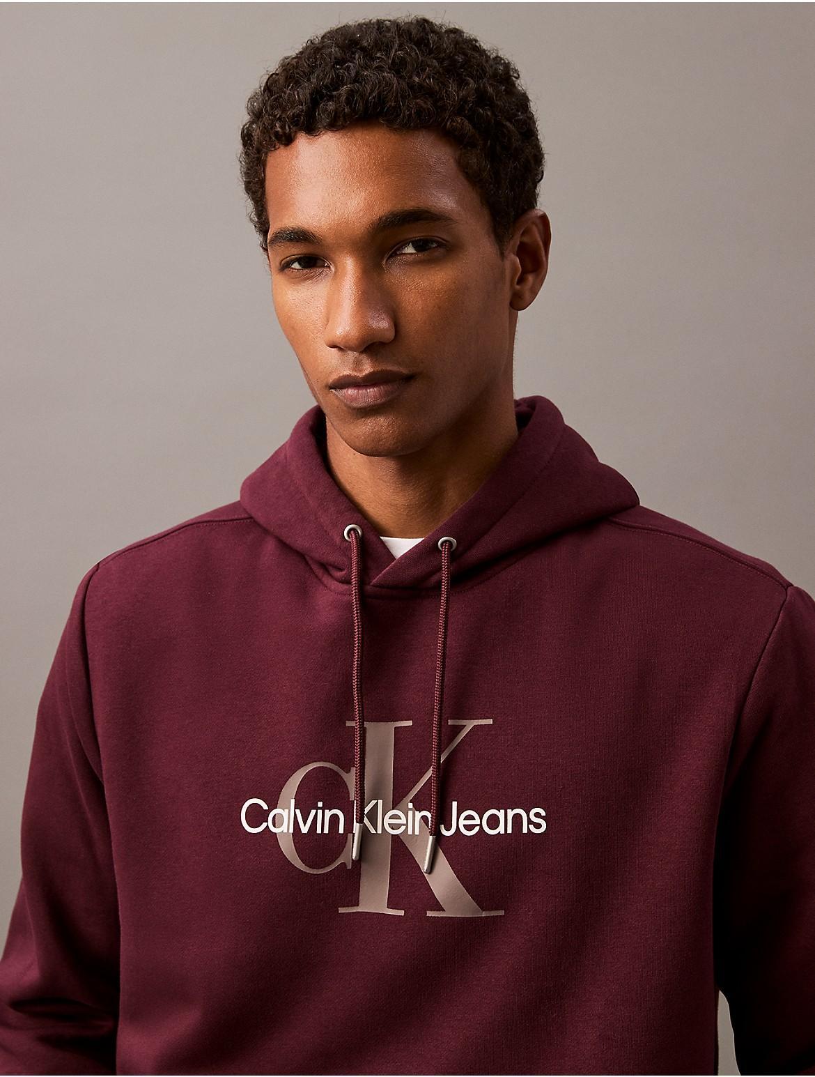 Calvin Klein Men's Monogram Logo Fleece Hoodie - Grey - M Product Image