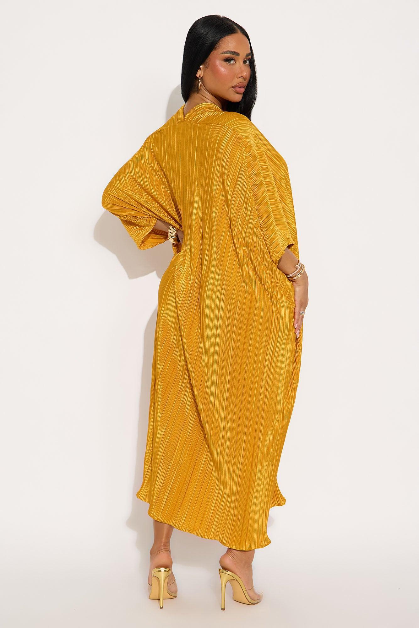 Isa Plisse Maxi Shirt Dress - Mustard Product Image