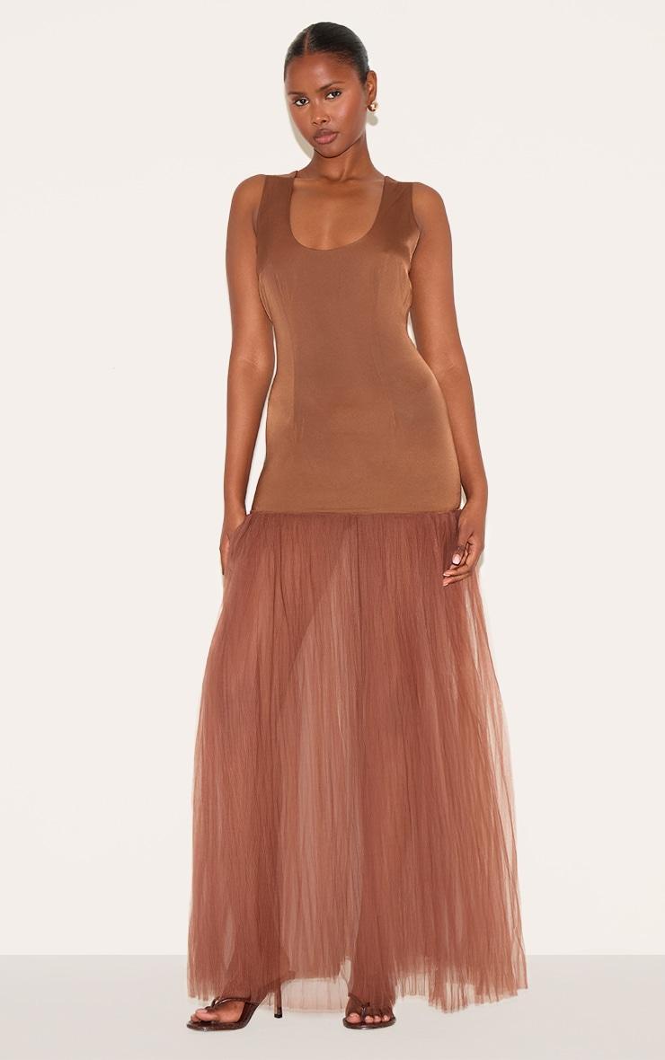 Chocolate Scoop Neck Drop Waist Maxi Dress Product Image