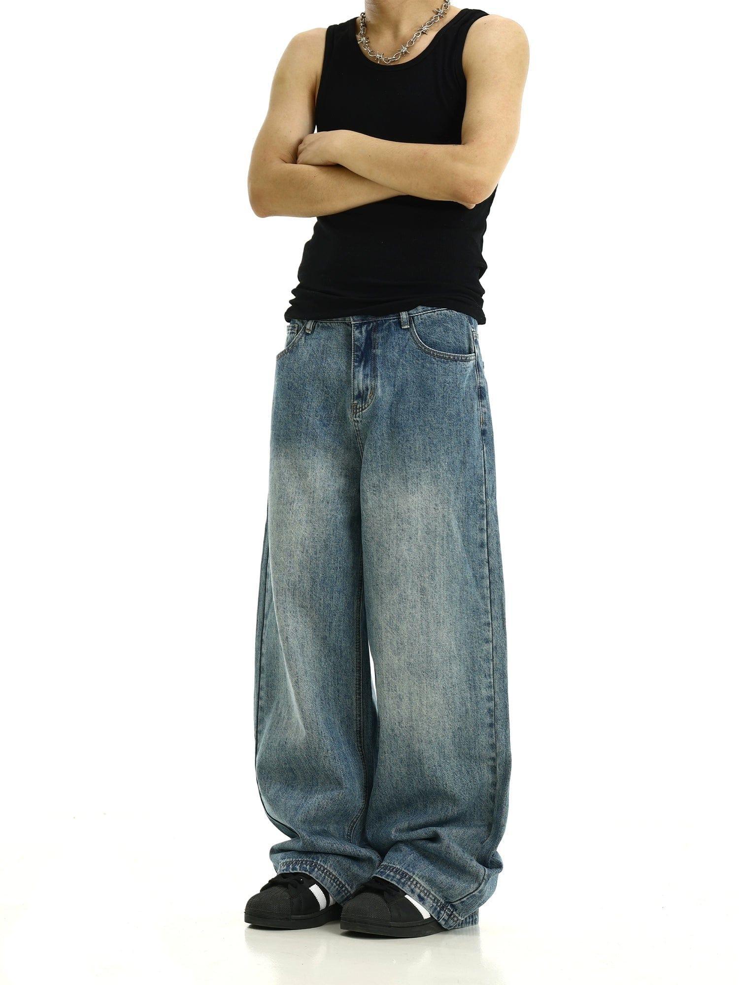 RT No. 11196 WASHED BLUE DENIM RELAX STRAIGHT JEANS Product Image