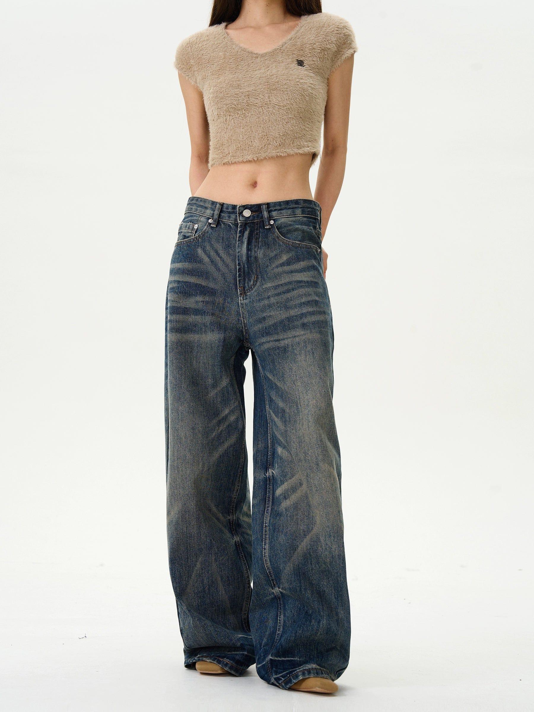 RT No. 12213 WHISKER BLUE DENIM STRAIGHT JEANS Product Image