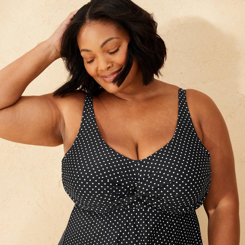 Womens Polka Dot Twist-Front Plunge Tankini Top - Shade & Shore /White18: Nylon Spandex Blend, Adjustable Straps, Removable Cups Product Image