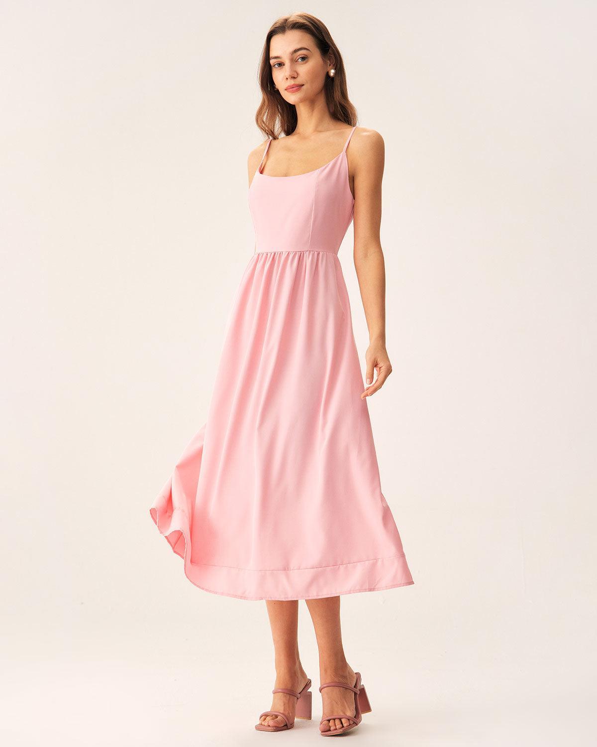 Pink A-Line Slip Midi Dress Product Image
