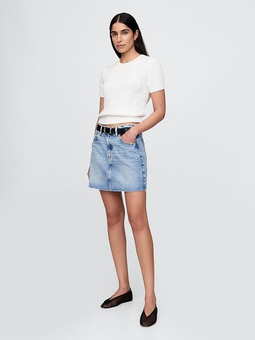 100% Cotton Cropped Cable-Knit Sweater Product Image