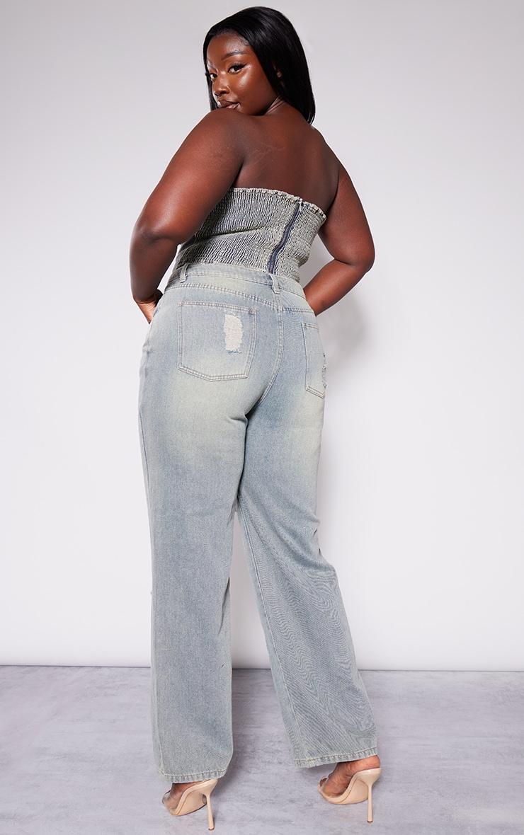 Plus Vintage Wash Detachable Bandeau Denim Jumpsuit Product Image