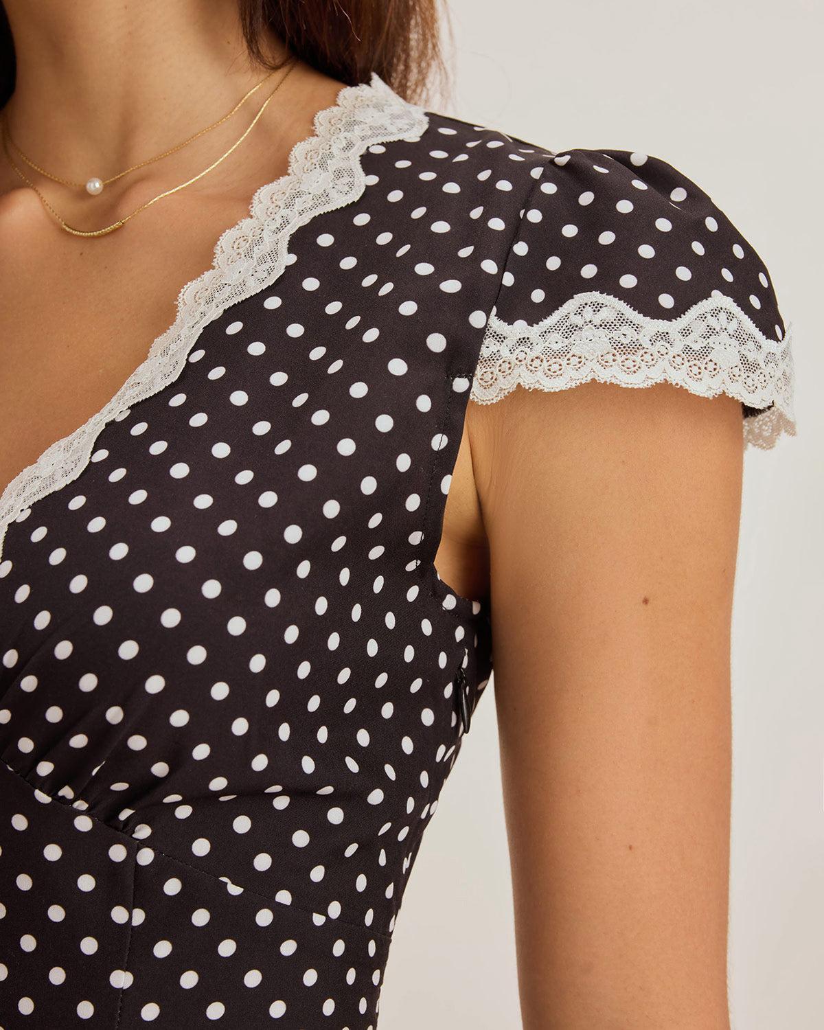 Black Polka Dot V-Neck Mini Dress Product Image