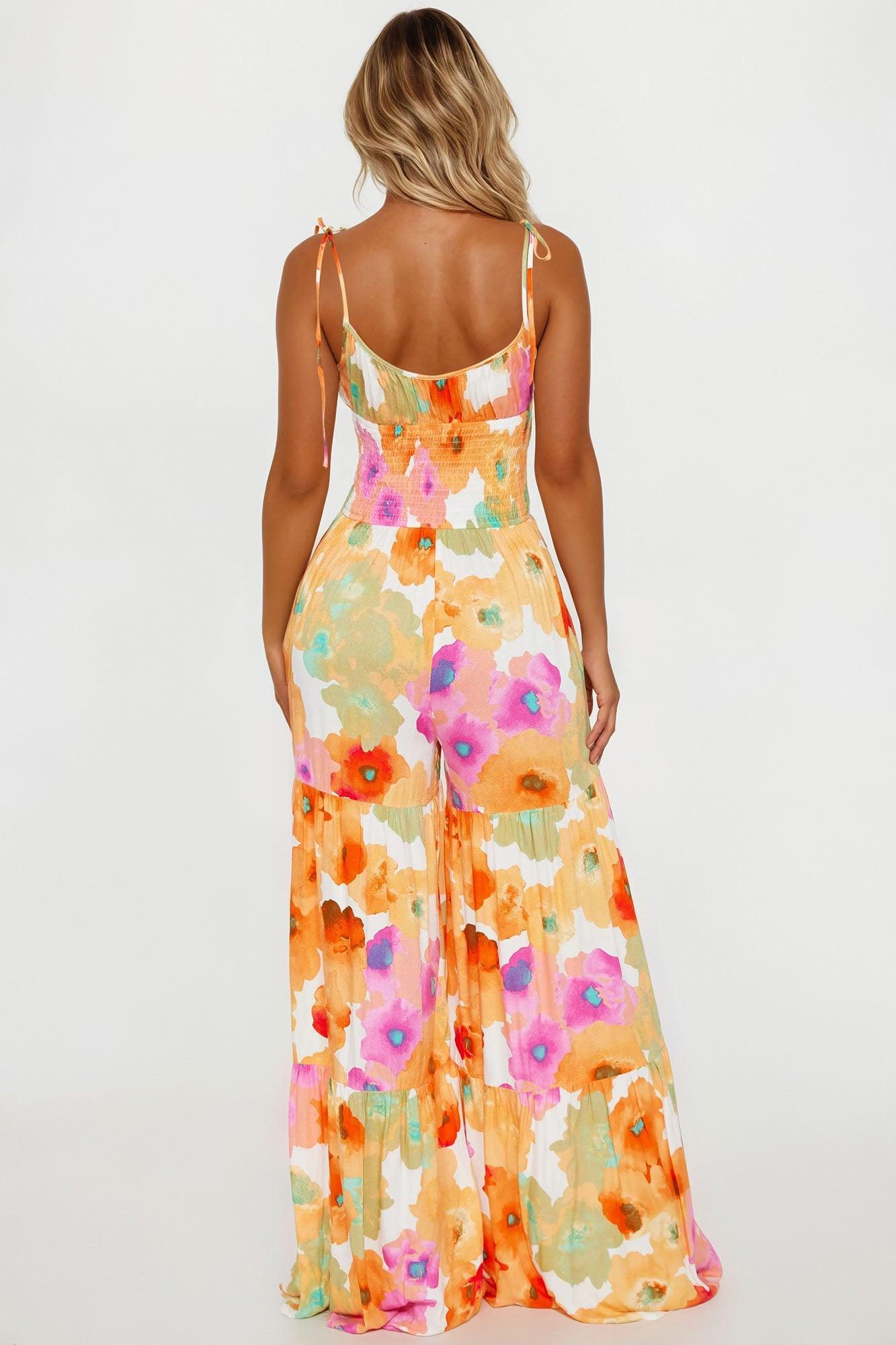 Orchid Floral Jumpsuit - Orange/combo Product Image