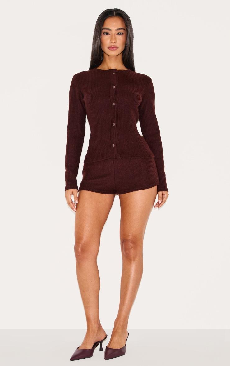 Petite Chocolate Brushed Rib Button Through Top Product Image