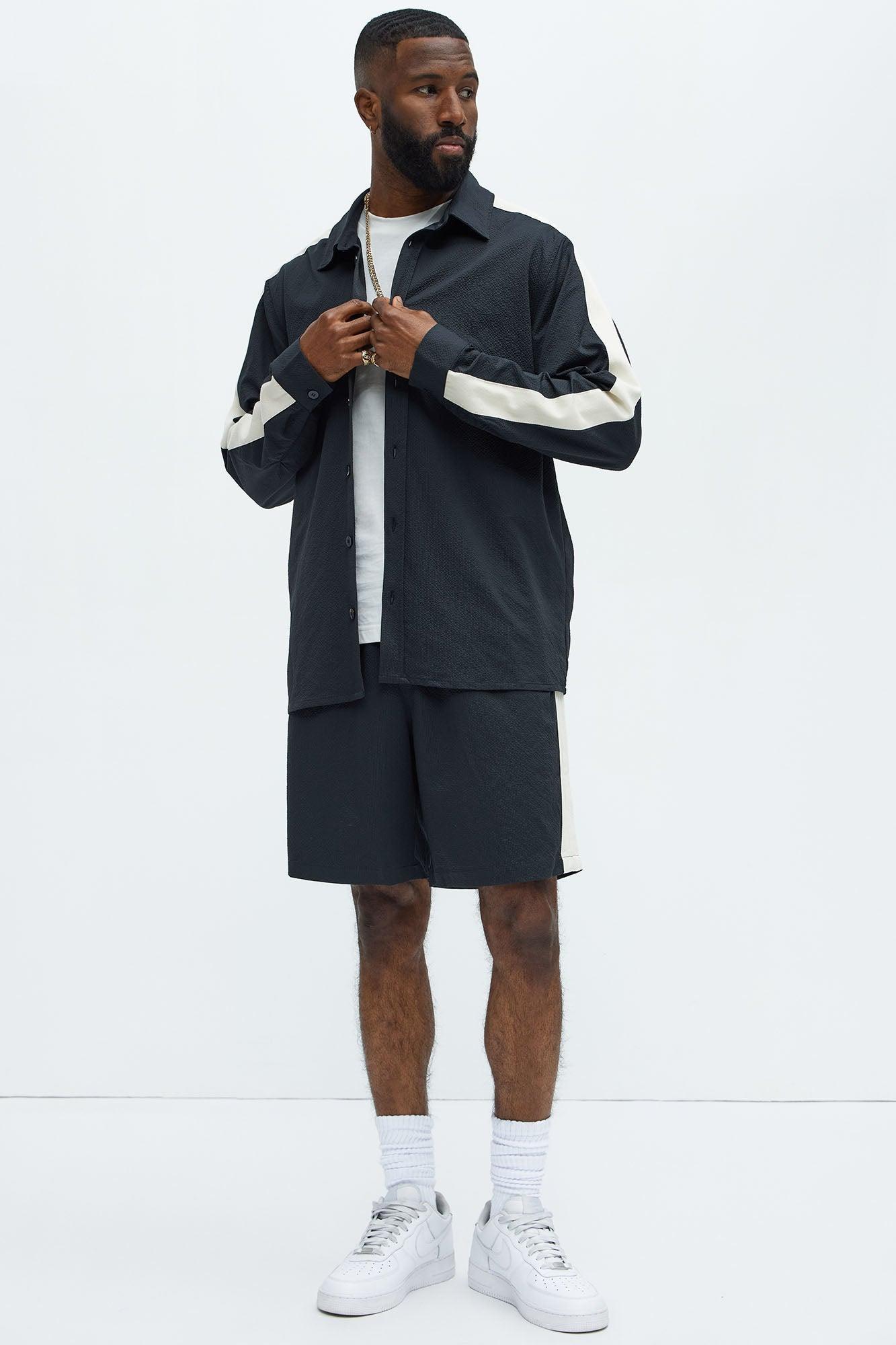 Crinkle Texture Taped Button Up - Black Product Image