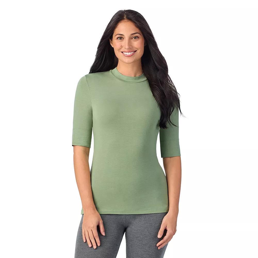 Women's Cuddl Duds® Softwear with Stretch Elbow Sleeve Mockneck Top, Size: XS, Green Product Image