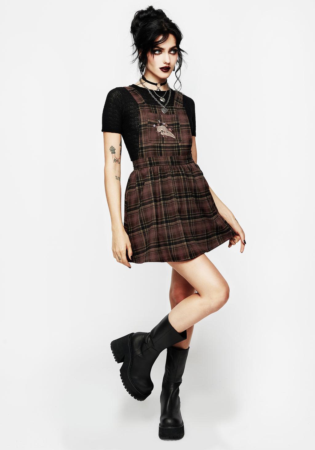Hickory Embroidered Check Mini Pinafore Dress Product Image