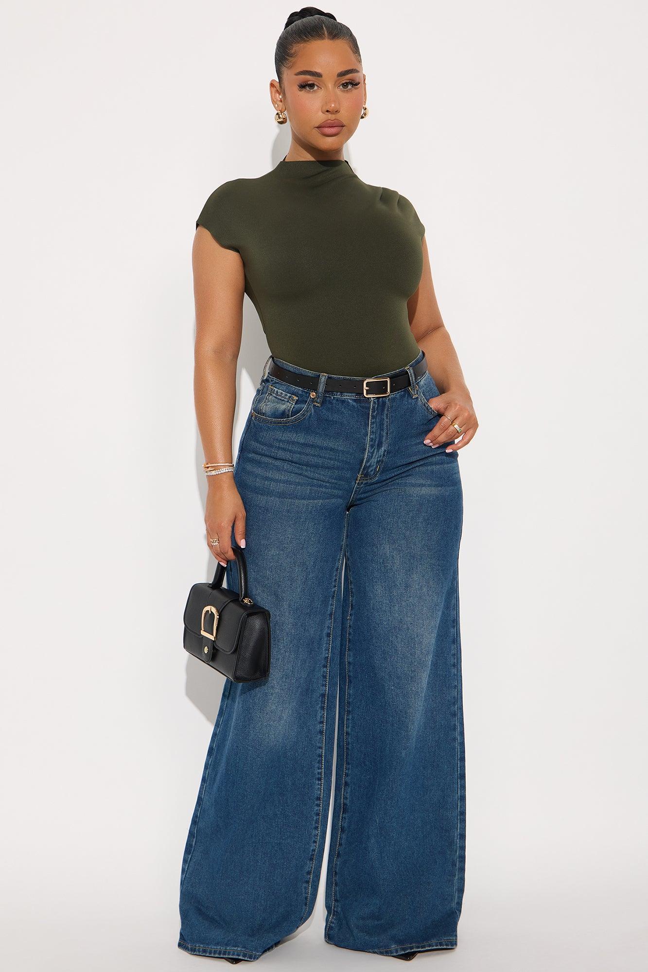 Fern Short Sleeve Mock Neck Bodysuit - Olive Product Image