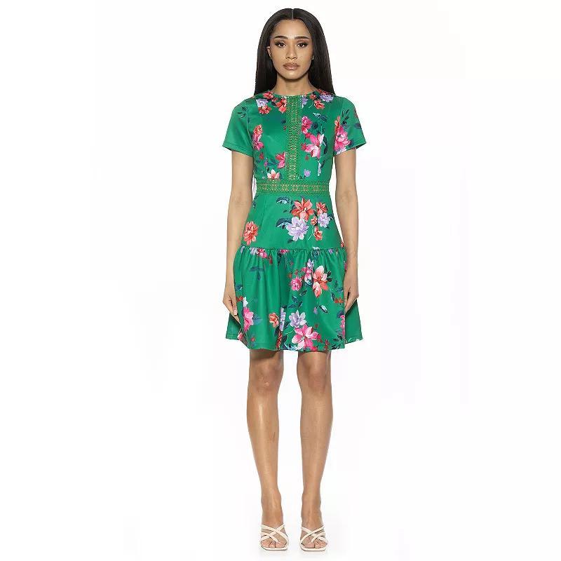 Women's ALEXIA ADMOR Alexa Lace Trim Floral Print Mini Dress, Size: 6, Black Team Product Image