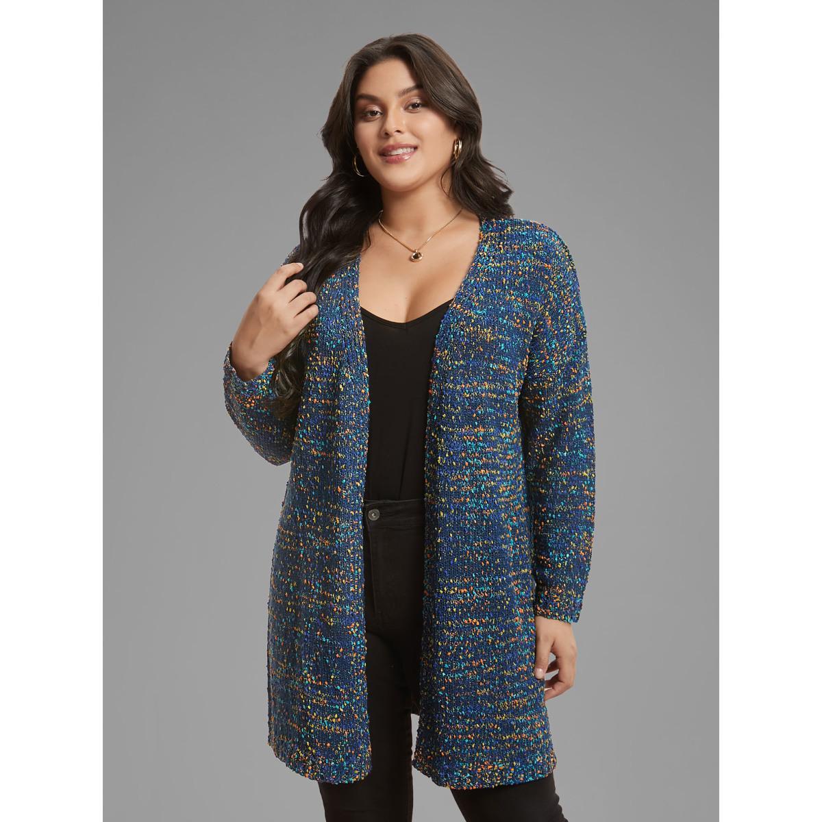 Plus Size Color Textured Open Front Cardigan Indigo Women Casual Loose Long Sleeve Dailywear Cardigans BloomChic 22-24/3X Product Image