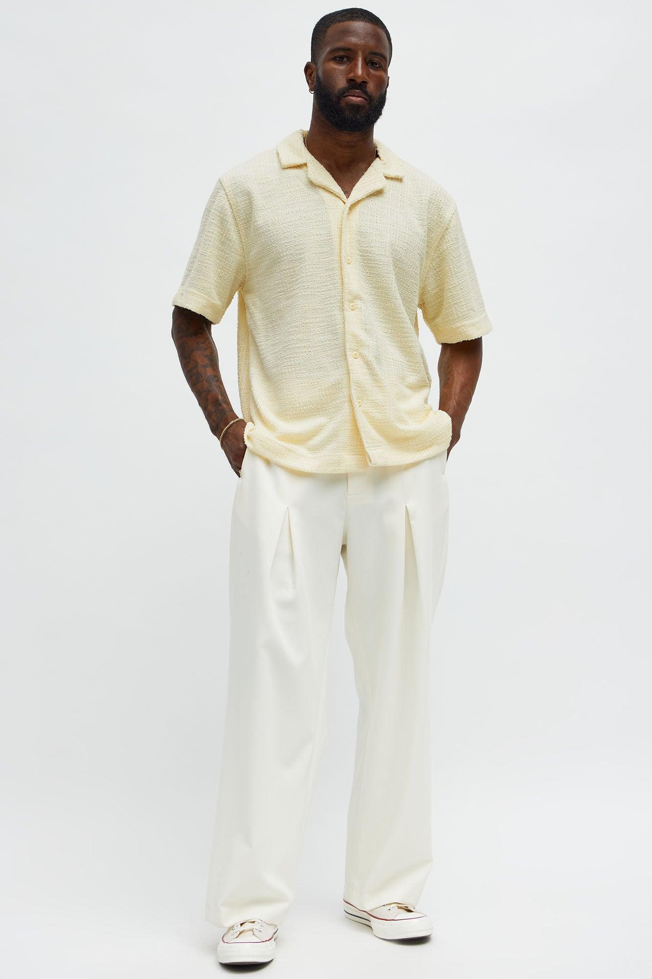 Slub Terry Cuban Button Up Shirt - Yellow Product Image